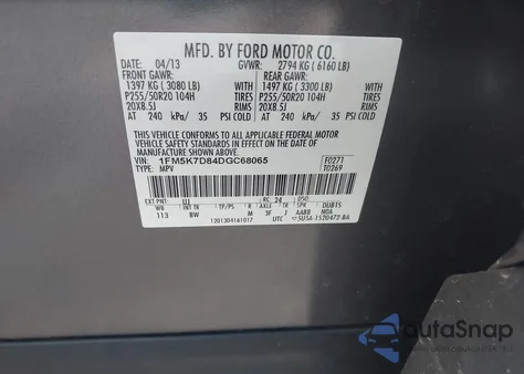 2013 Ford Explorer Xlt z USA, uszkodzony, nr VIN 1FM5K7D84DGC68065